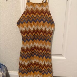 Almost Famous Zigzag Halter Dress in Orange and Blue